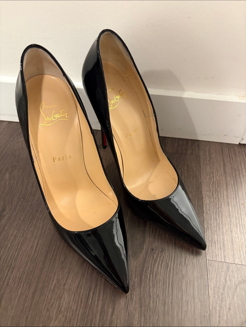 Christian Louboutin Black Patent Pointed-Toe Stiletto Pumps